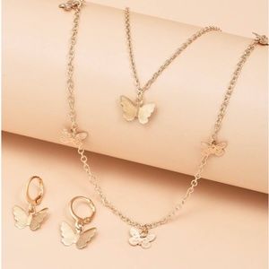 Gold Butterfly Charm Jewelry Set - 3pcs